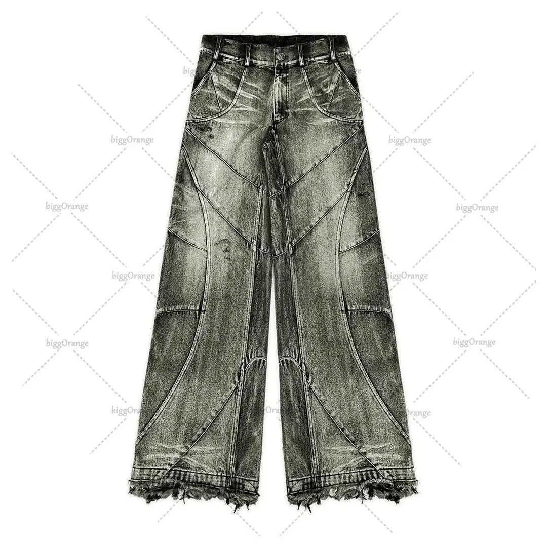 Streetwear Gothic Retro Baggy Fit Unisex Mopping Pants Y2K Phantom Jeans High Street Spider Embroidered Patch Hip Hop