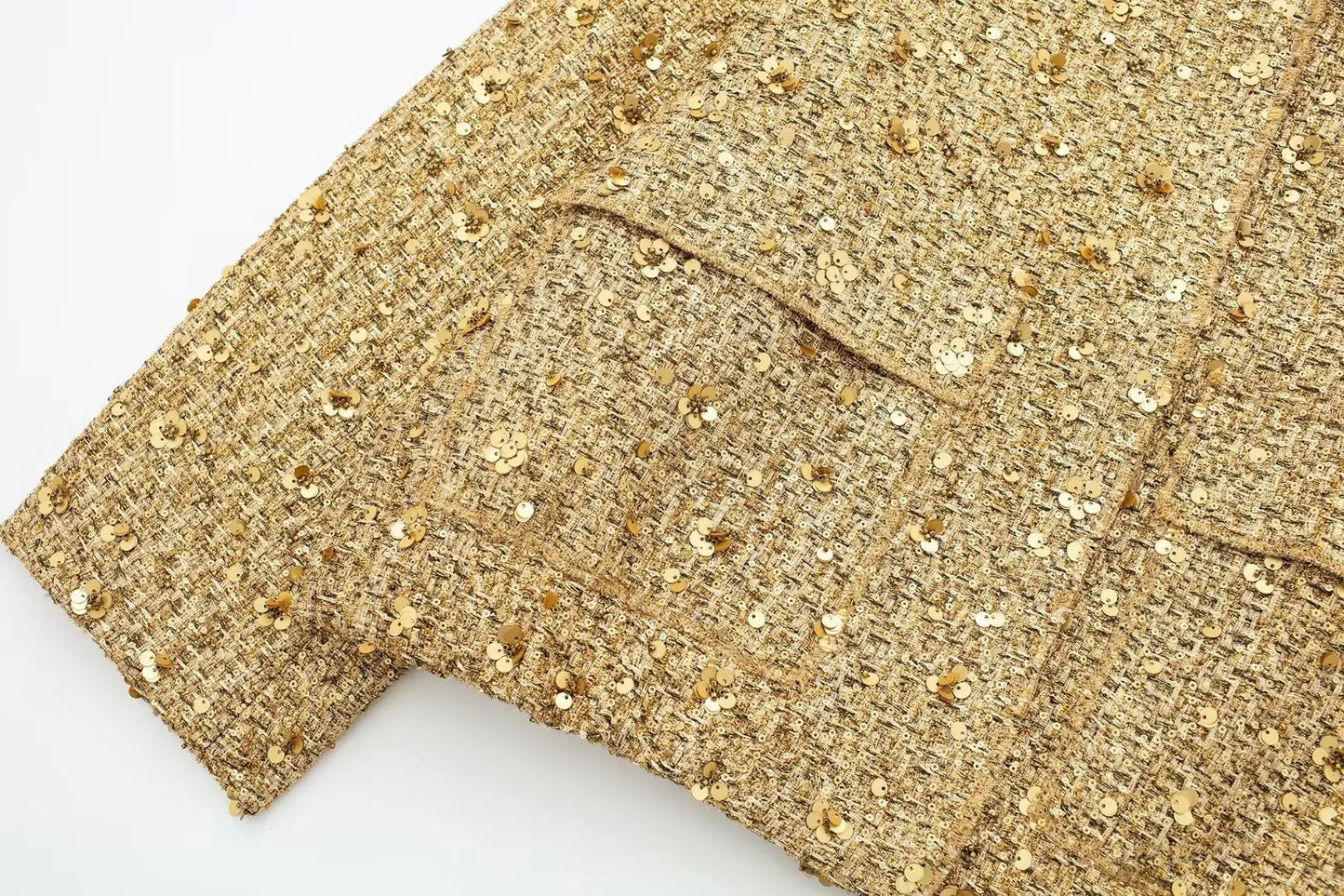 TRAFZA Women Trend Gold Sequin Decoration Loose Short Jacket Woman New Fashion Coat Versatile Warm Chic And Elegant Female Coats Viralgem Store