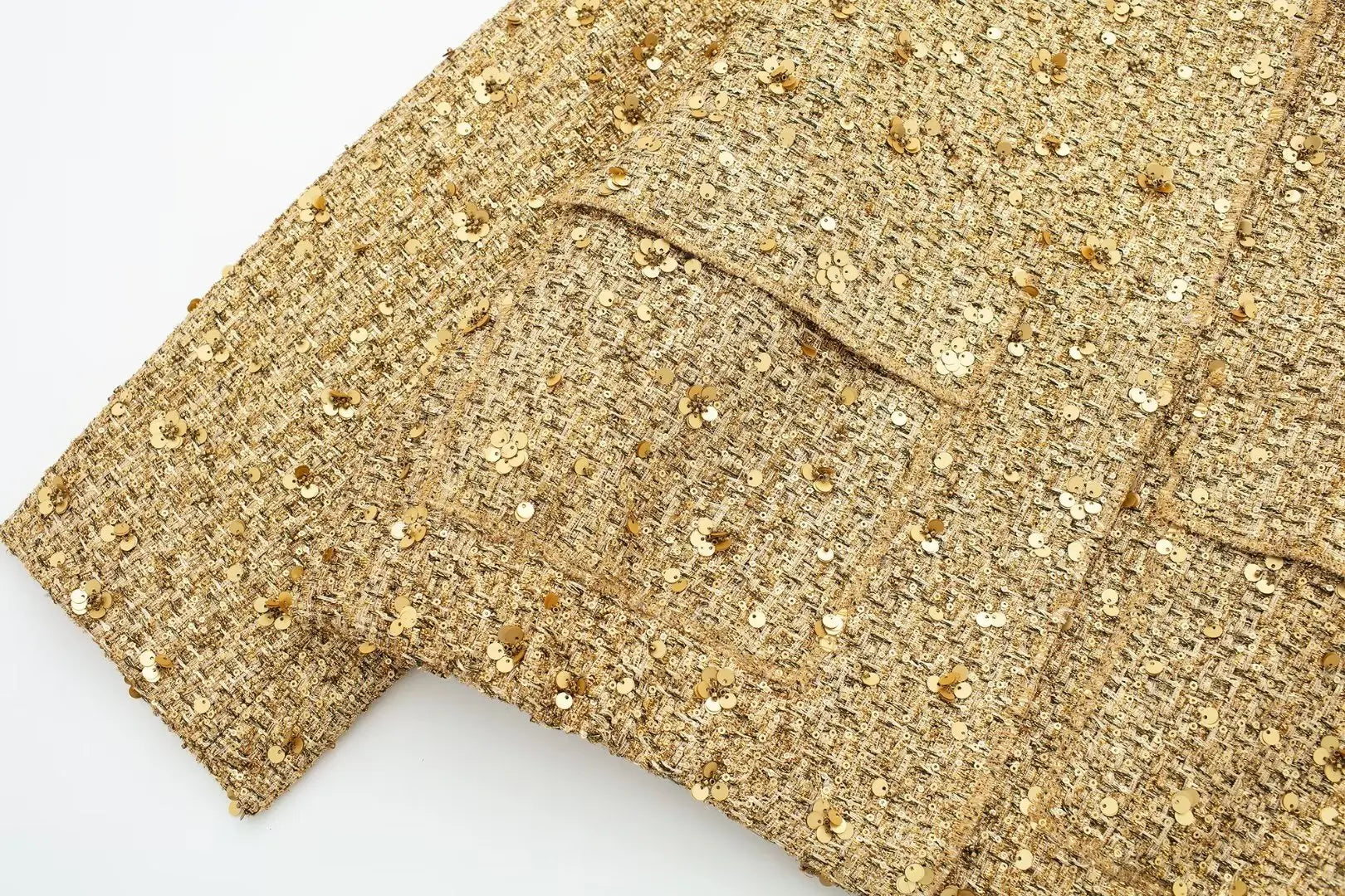 TRAFZA Women Trend Gold Sequin Decoration Loose Short Jacket Woman New Fashion Coat Versatile Warm Chic And Elegant Female Coats Viralgem Store