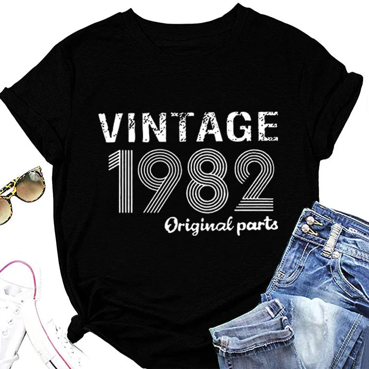 Vintage 1982 Original Print Women T Shirt Short Sleeve O Neck Loose Women Tshirt Ladies Tee Shirt Tops Camisetas Mujer