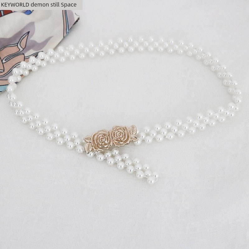 Women's Pearl Elastic Rhinestone Hanfu Waist Dress