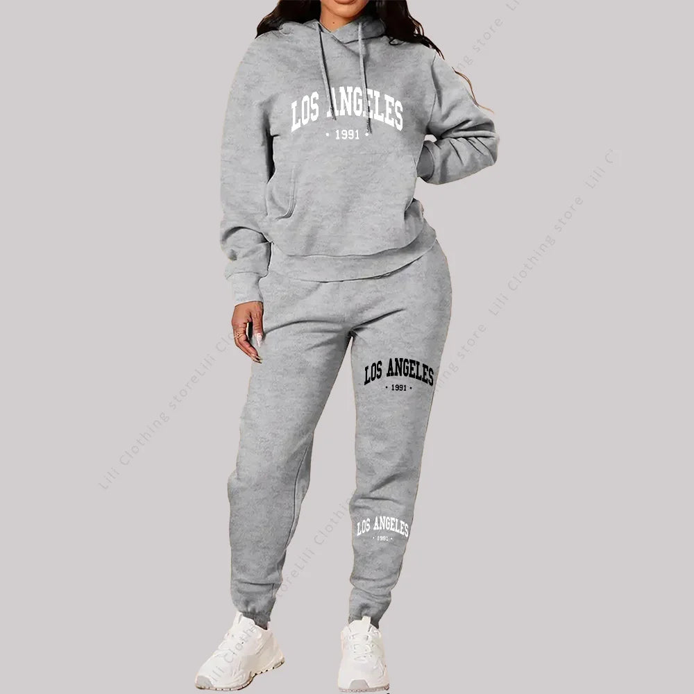 Women Sets Hoodies Pants 2 Piece Outfits Aesthetic Sportswear Sweatsuit Los Angeles Letter Print Suit Ladies Tracksuit Plus Size Viralgem Store