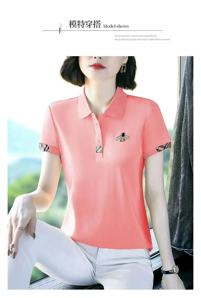 Summer New Fashion All-Matching Polo Collar Top T-shirt Female 2023 Korean Style Loose Casual Short Sleeve Women's Polo Shirt