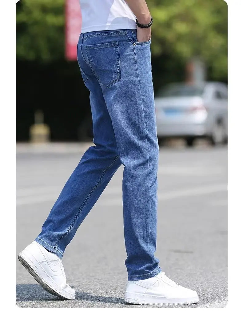 Trend in jeans men thin straight base big size casual denim long pants DN0556