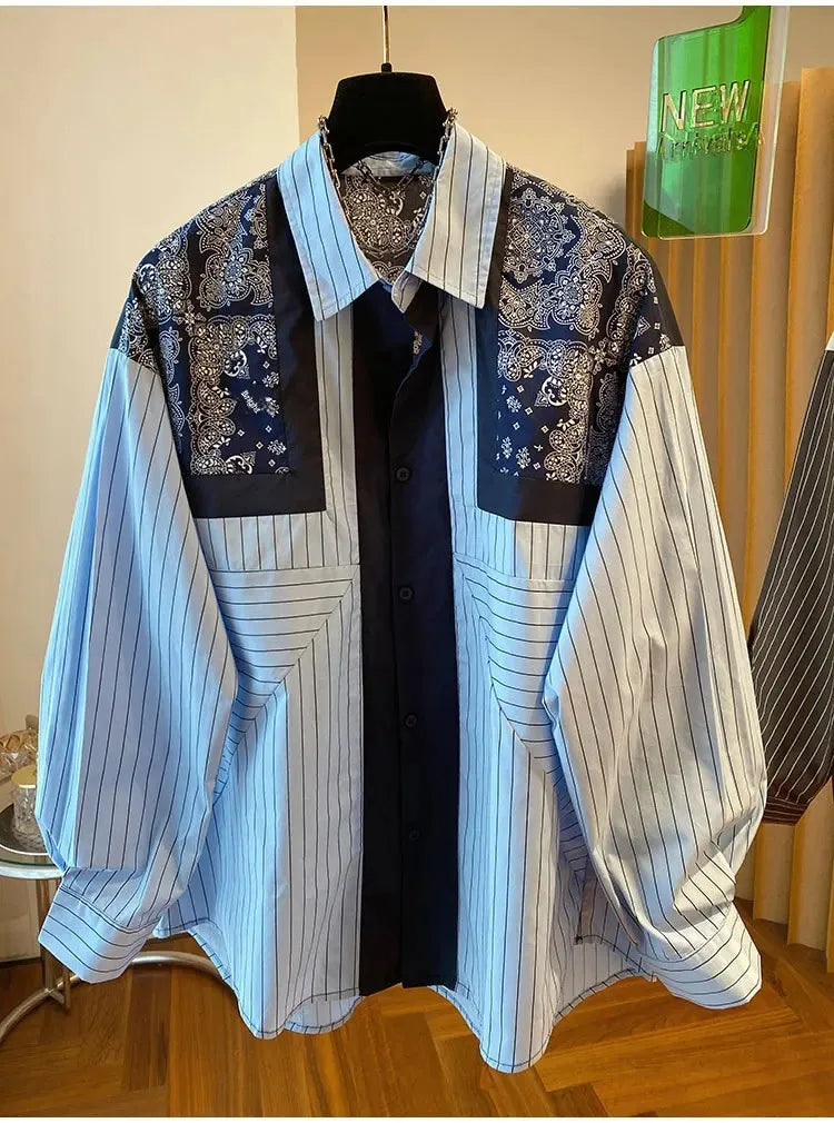 Striped Short-sleeved Shirt Women 2025 Summer Autumn New Stitching Printed Cotton and Linen Retro Loose Casual Blouses Top Freshlook Styles