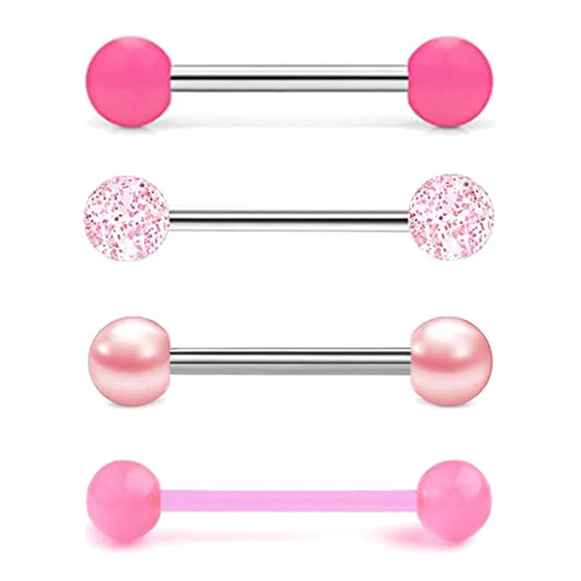 1PCS-4PCS Stainless Steel 14G Tongue Rings Barbell Pink Tongue Barbell Jewelry for Women Piercing Tongue Body Piercing Pink Viralgem Store