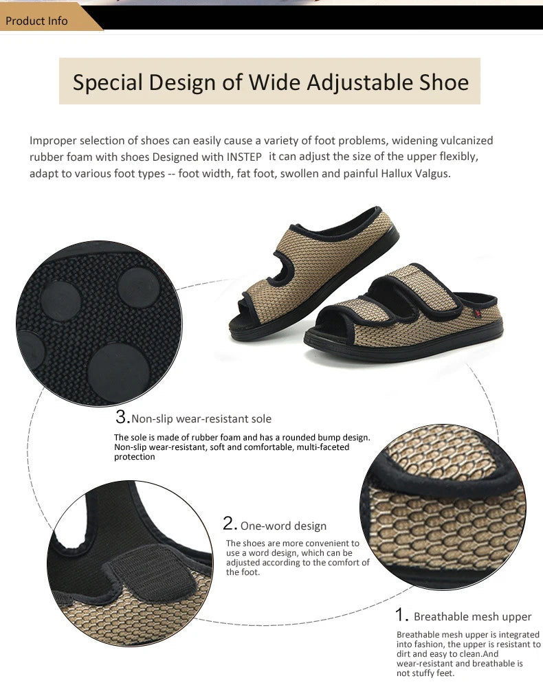 Summer Comfortable Diabetes Shoes Fat Thumb Instep Height Foot Code Middle-Aged Elderly Sandals Puffy Adjustable Slippers