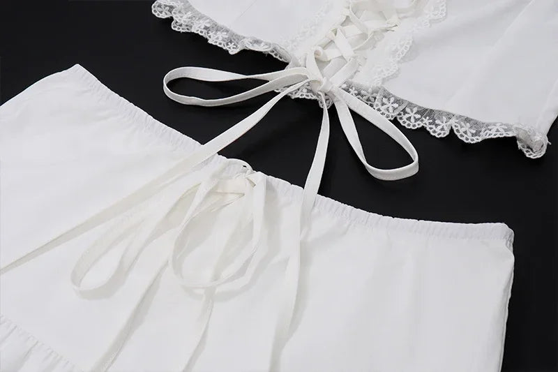 2 Piece Sets Lace Patchwork Beach Holiday Matching Set Outfits Sexy Summer Women Square Neck Crop Top and Long Skirt