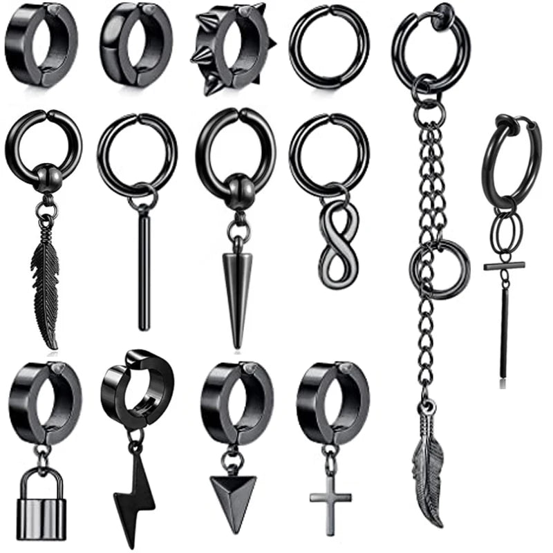 14 Pieces/1 Piece Clip Earrings Boy Kpop Earrings Set Chain Drop Earrings For Men And Women Huggie Hinged Hoop Drop Earrings Viralgem Store