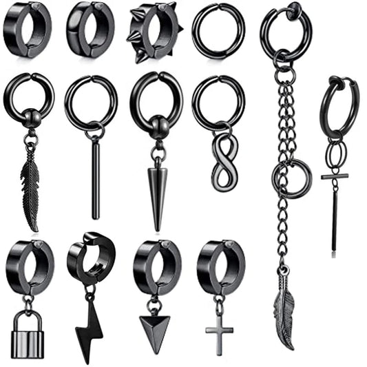 14 Pieces/1 Piece Clip Earrings Boy Kpop Earrings Set Chain Drop Earrings For Men And Women Huggie Hinged Hoop Drop Earrings Viralgem Store