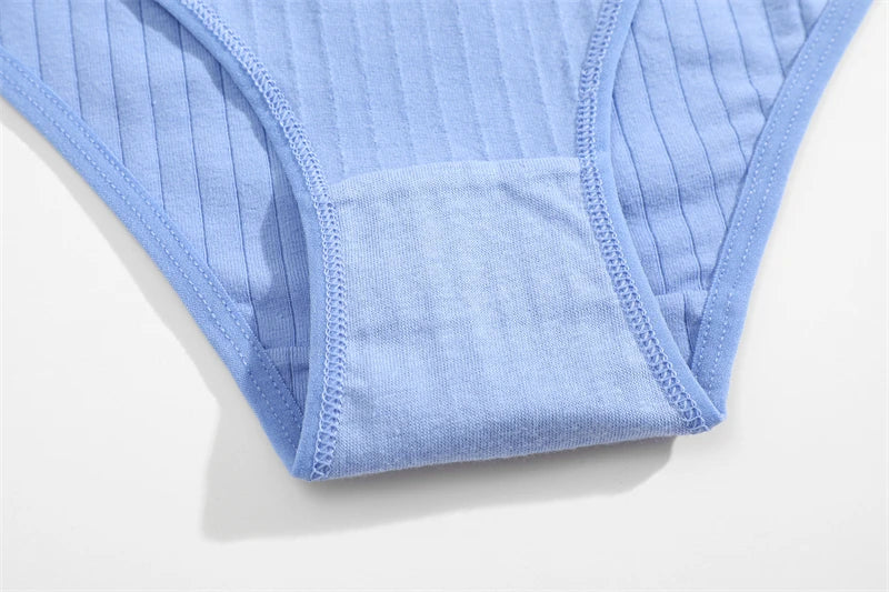 7Pcs/SET Cotton Ribbed Striped Underwear Women's Panties Sexy Solid Color Plus Size Briefs Female Breathable Soft Lingerie L-7XL