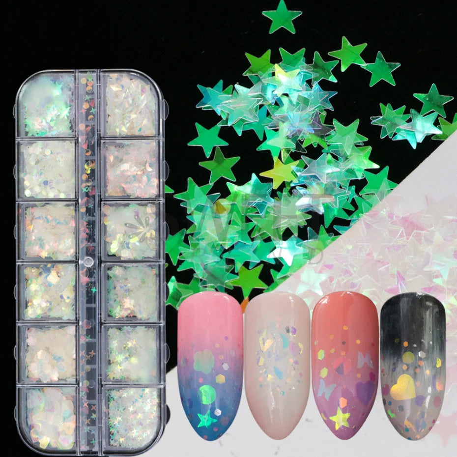 12 Grids Opal Dream Crystal Sequins Nail Flake Galaxy Iridescent Aurora 3D Paillette for Winter Autumn Manicure Decoration SWYFH Viralgem Store