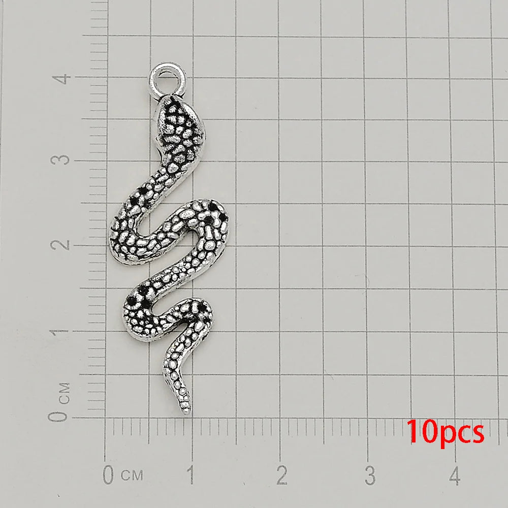 10/20pcs/lot Antique Silver Plated Snake Charms Animals Pendant For Diy Necklace Jewelry Making Findings Supplies Accessories Viralgem Store