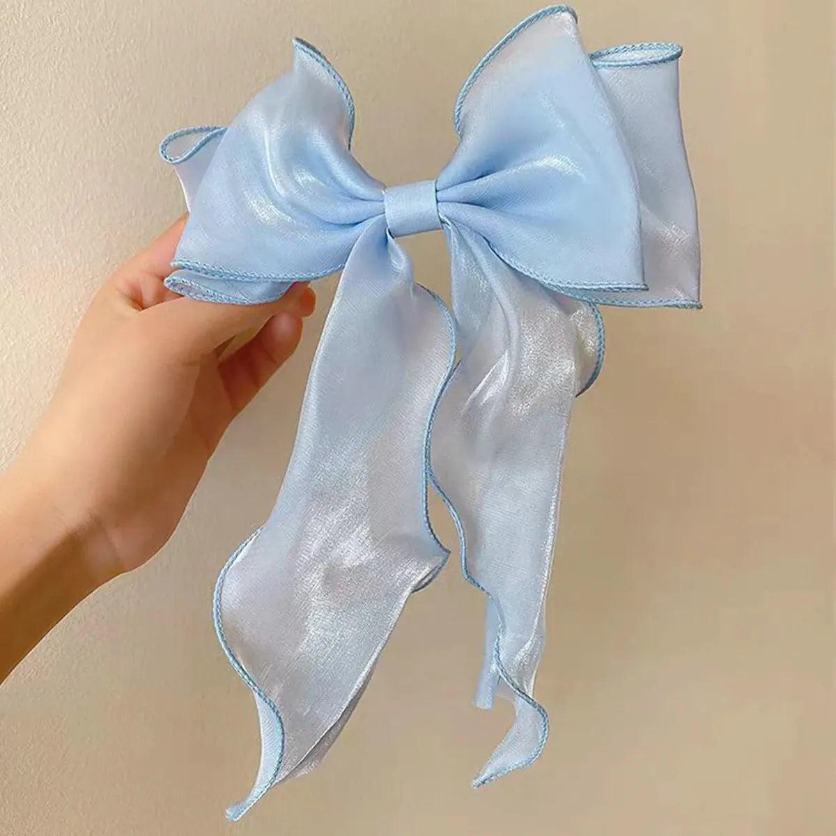 2 Pcs Hair Bows Hair Clip,White Blue Hair Bow Ribbons for Women Girls Hair Accessories Aesthetic Silky Satin Metal Clamp Viralgem Store