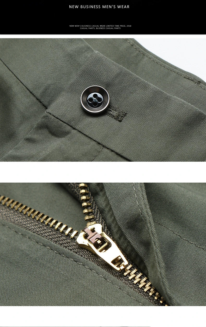 Spring Summer Cotton Casual Pants Mens Clothing Straight Business Green Black Khaki Trousers Male Brand 2022