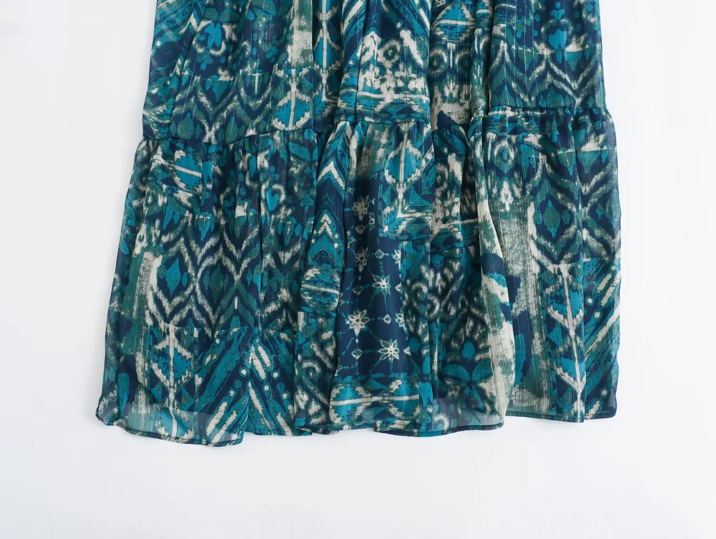 TRAFZA Vintage Casual Chic Print Women Suit O-Neck Single Breasted Blouse Loose Long Straight Skirt Fashion 2024 Boho Set