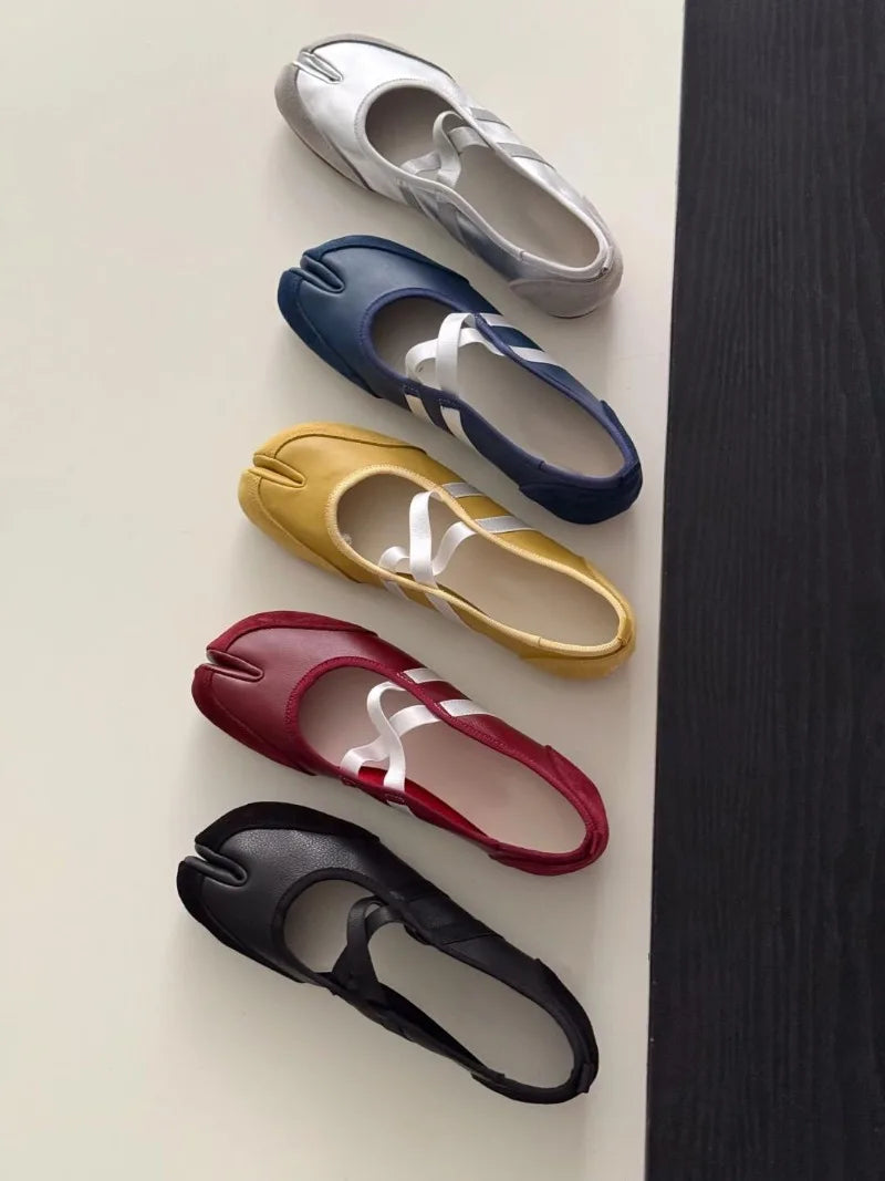 Split-Toe Casual Ballet Flats Shoes Women Pu Leather Cross Band Mary Janes Shoes Spring Autumn Streetwear Elegant Loafers New Viralgem Store