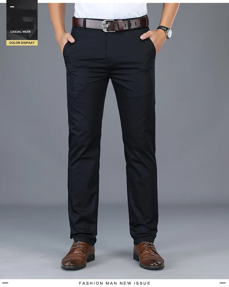 Spring Summer Cotton Casual Pants Mens Clothing Straight Business Green Black Khaki Trousers Male Brand 2022