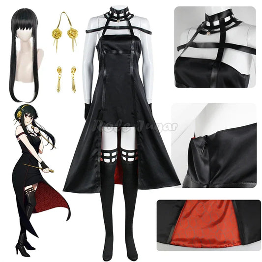 Yor Forger Cosplay Costume Anime Spy X Family Cosplay Wig Dress Suit Black Red Uniform Gothic Halter Halloween Women Clothes Viralgem Store