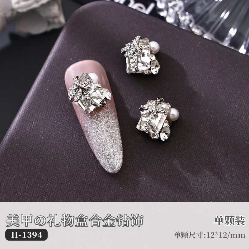 5PCS Luxury Sparkle Gift Box Pile Diamonds Crystal Love Alloy X Butterfly Pearl Nail Art Rhinestones Decorations Manicure Charms Viralgem Store