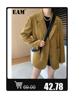 [EAM] Big Size Gray Jacket Wide Leg Pants Two Piece Suit New V-Neck Long Sleeve Women Fashion Tide Spring Autumn 2024 1DH6481