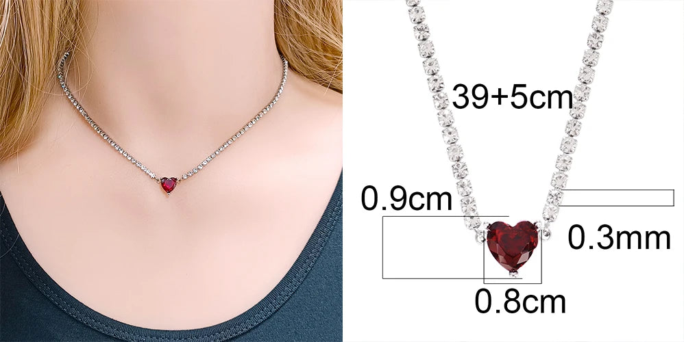 Stainless Steel Necklace Tennis Chain Hip Hop Square Pendant Necklace Star Heart Zircon Choker Necklaces For Women Jewelry