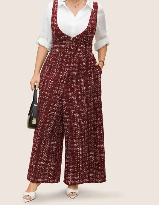 2025 Women's Sleeveless Oversized Jumpsuit Overalls Ladies Sexy Plaid Deep V Neck Wide Leg Pants Jumpsuits with Buttons Pockets Viralgem Store