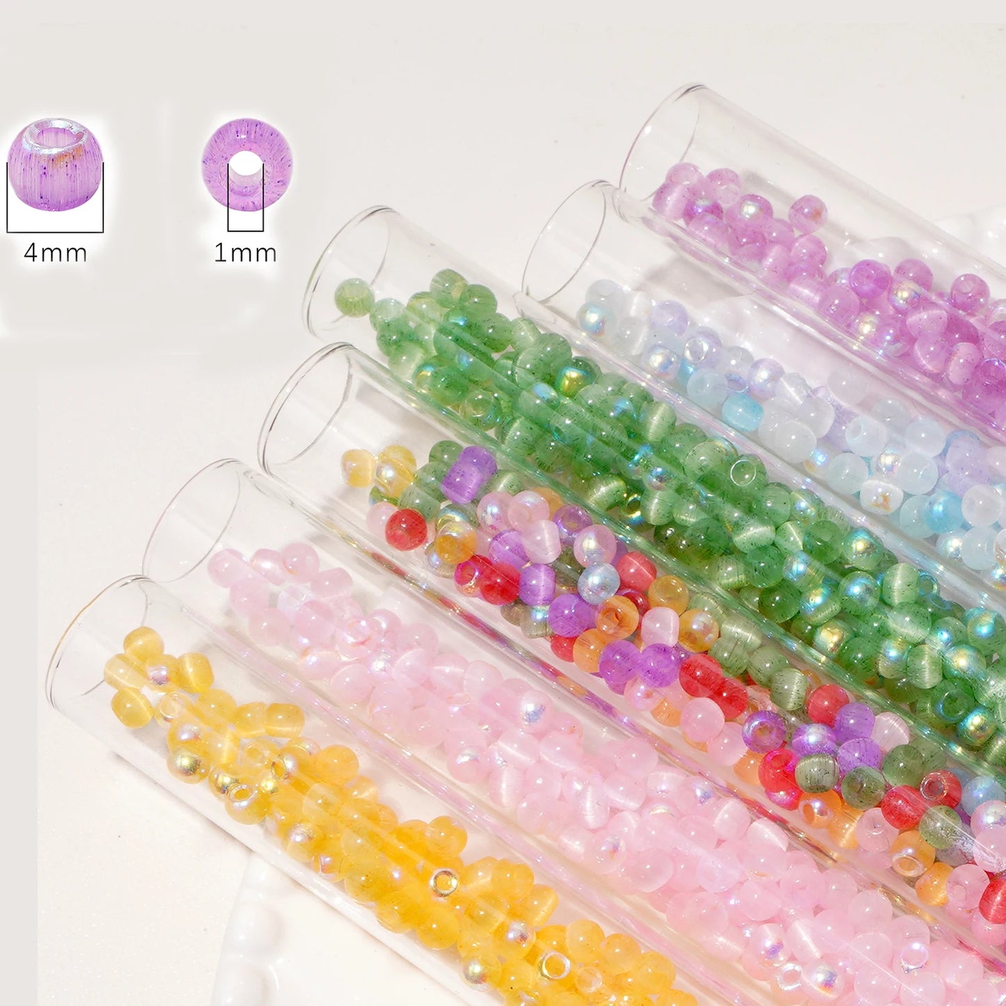 150 Cat Eye Glass Beads 4mm In Various Colors (blue, pink, yellow, green) For DIY Jewelry Making, Necklace Handicrafts, Bead Emb