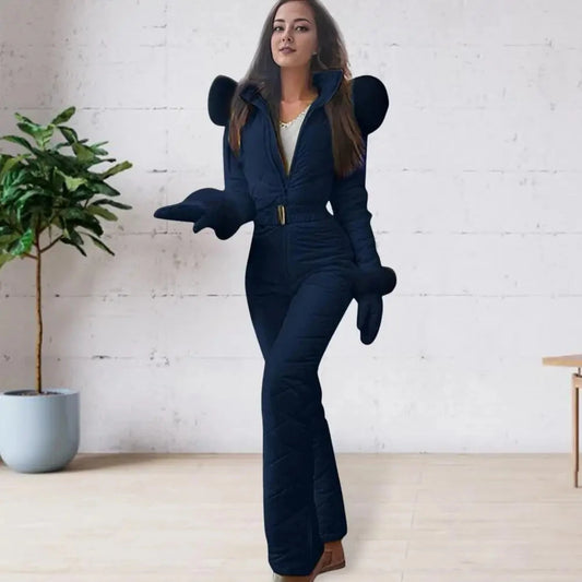 Women Winter Jumpsuit with Gloves Thickened Padded Snowsuit Hooded Windproof Outdoor Ski Outfit Ice Snow Warm Sports Jacket Viralgem Store