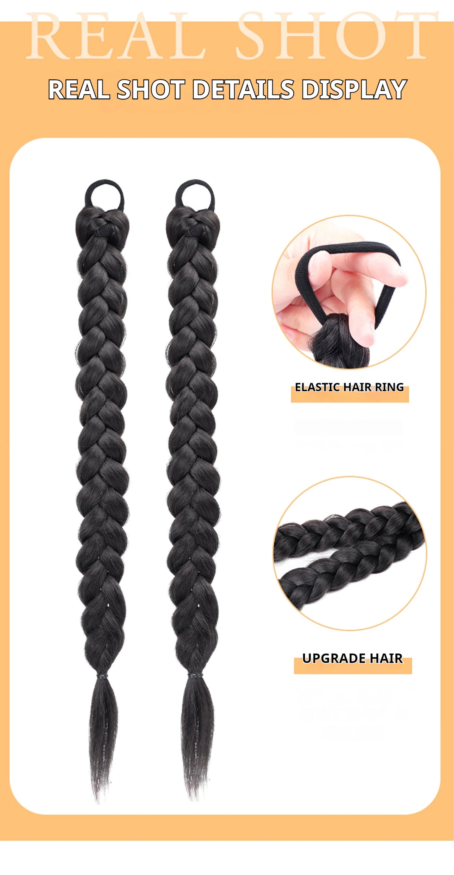 Synthetic Long Braided Ponytail Hair Extensions for Women Black Brown Pony Tail with Hair Rope High Temperature Fiber