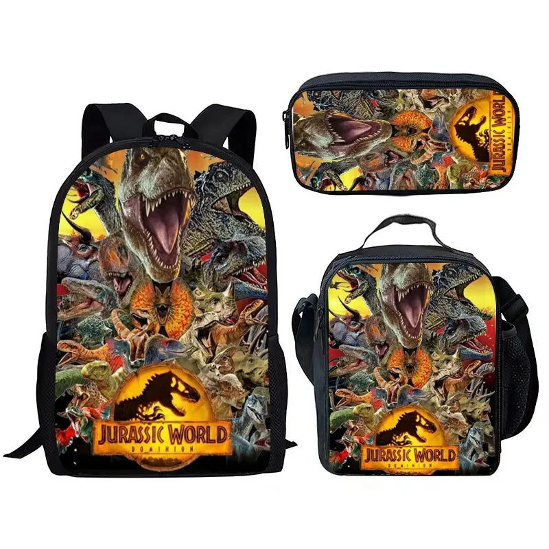 3pcs/Set Backpack Harajuku Dinosaur 3D Print School Student Bookbag Anime Laptop Daypack Lunch Bag Pencil Case