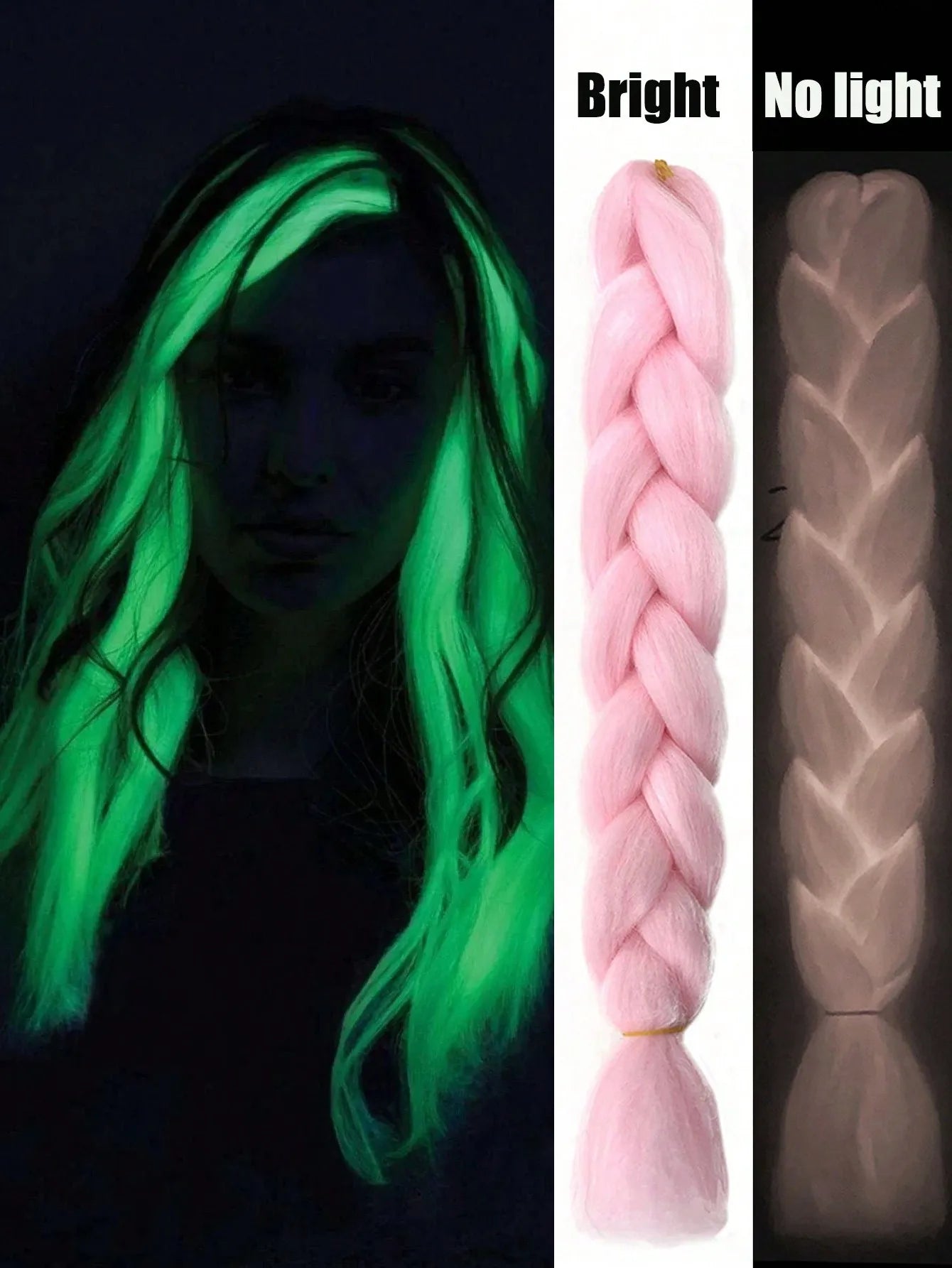 1pcs Synthetic Luminous Jumbo Braids Hair Neon Glowing Fluorescent Braiding Hair Extensions for Women and Girl  Music Festival Viralgem Store