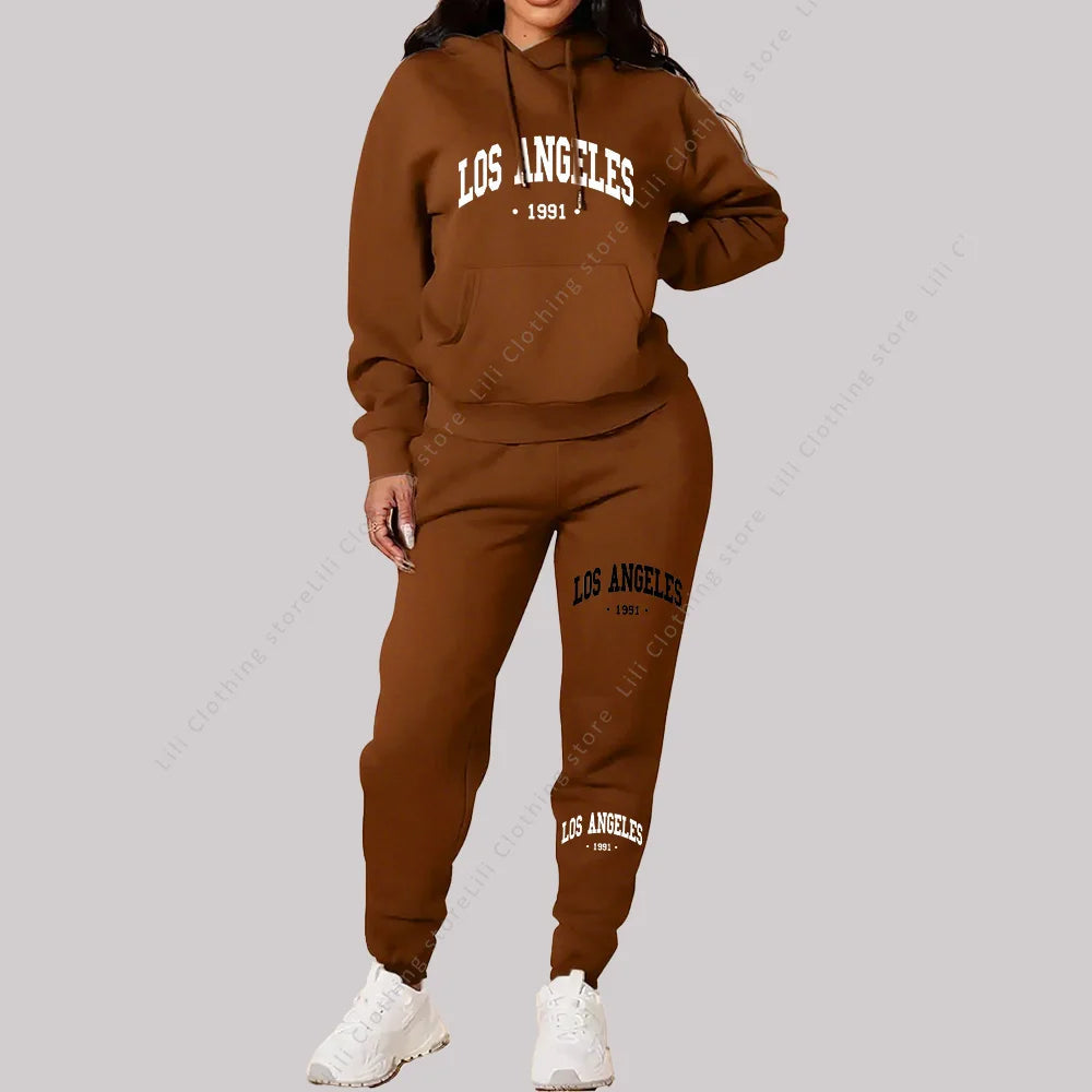 Women Sets Hoodies Pants 2 Piece Outfits Aesthetic Sportswear Sweatsuit Los Angeles Letter Print Suit Ladies Tracksuit Plus Size Viralgem Store
