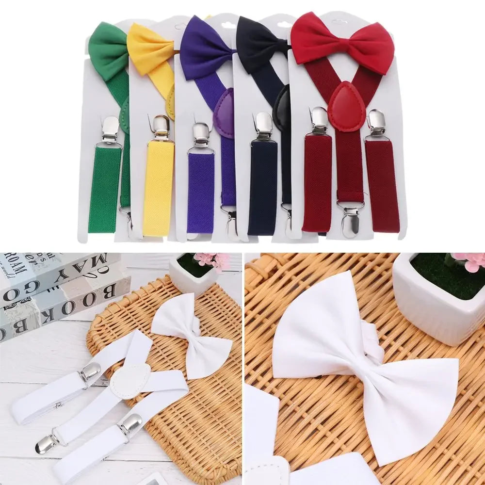 1 Pcs Elastic Suspenders with Tie New Fashion Suspenders Children Boys Girls with Bow Tie Adjustable Straps Accessories for Kids