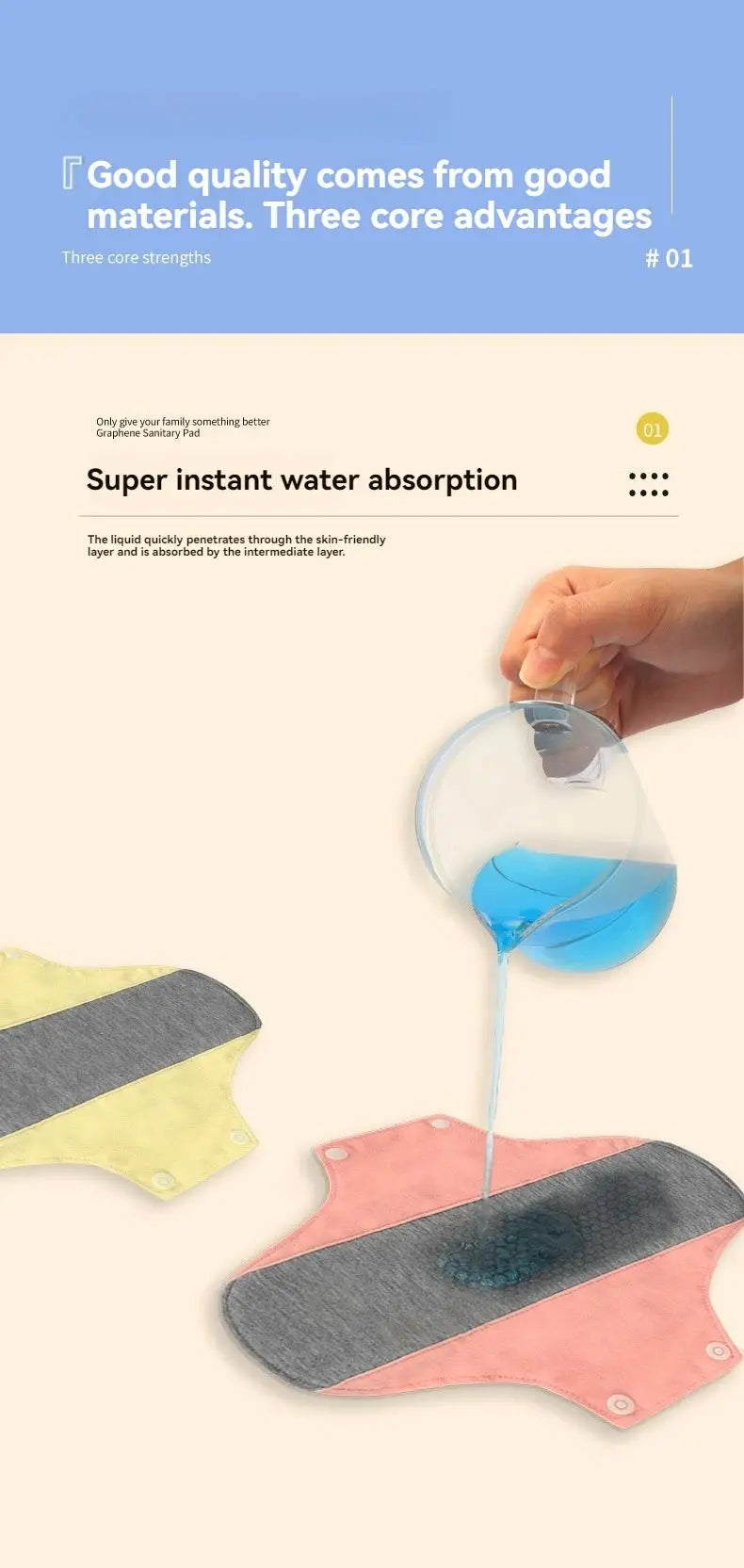 3Pcs Washable Graphene Menstrual Cloth Pads Set 19G 20*23Cm Reusable Soft Panty Liner Sanitary Pad Women Period Panties Pad