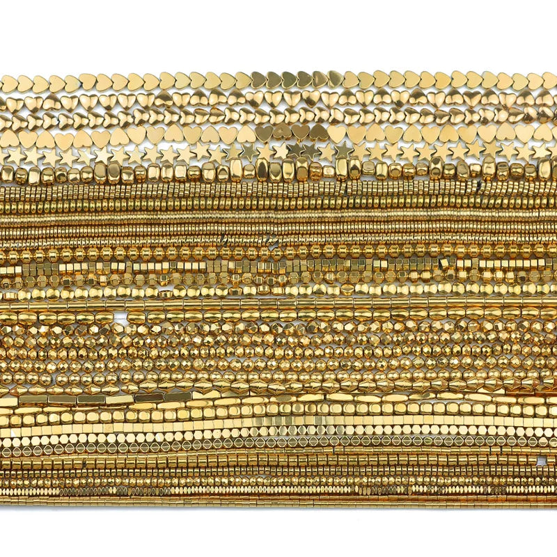 3A+ Retention Color Various Shapes Star Heart Hematite Natural Stone Plated Loose Gold Beads For Jewelry Making Diy Bracelets