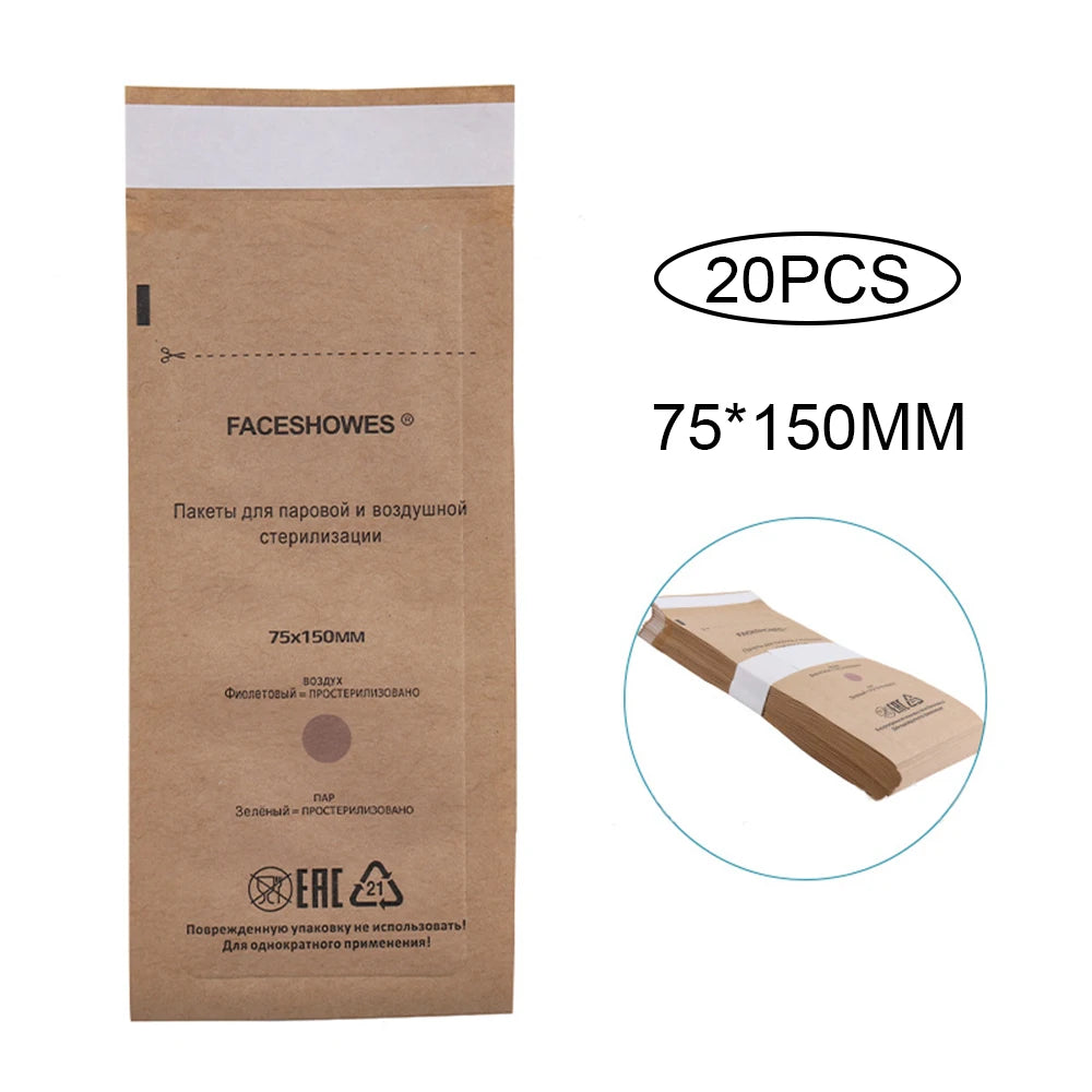 100/50/20PCS Disposable Nail Disinfection Kraft Bag Manicure Pouch Nail Gel Equipment Clean Sterilization Bags Tattoo Accessory