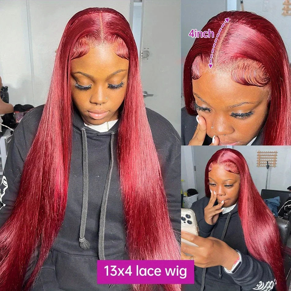 99J Colored Lace Front Human Hair Wigs Straight Burgundy 13x4 HD Transparent Full Lace Frontal Wig Red Glueless Wigs For Women Viralgem Store