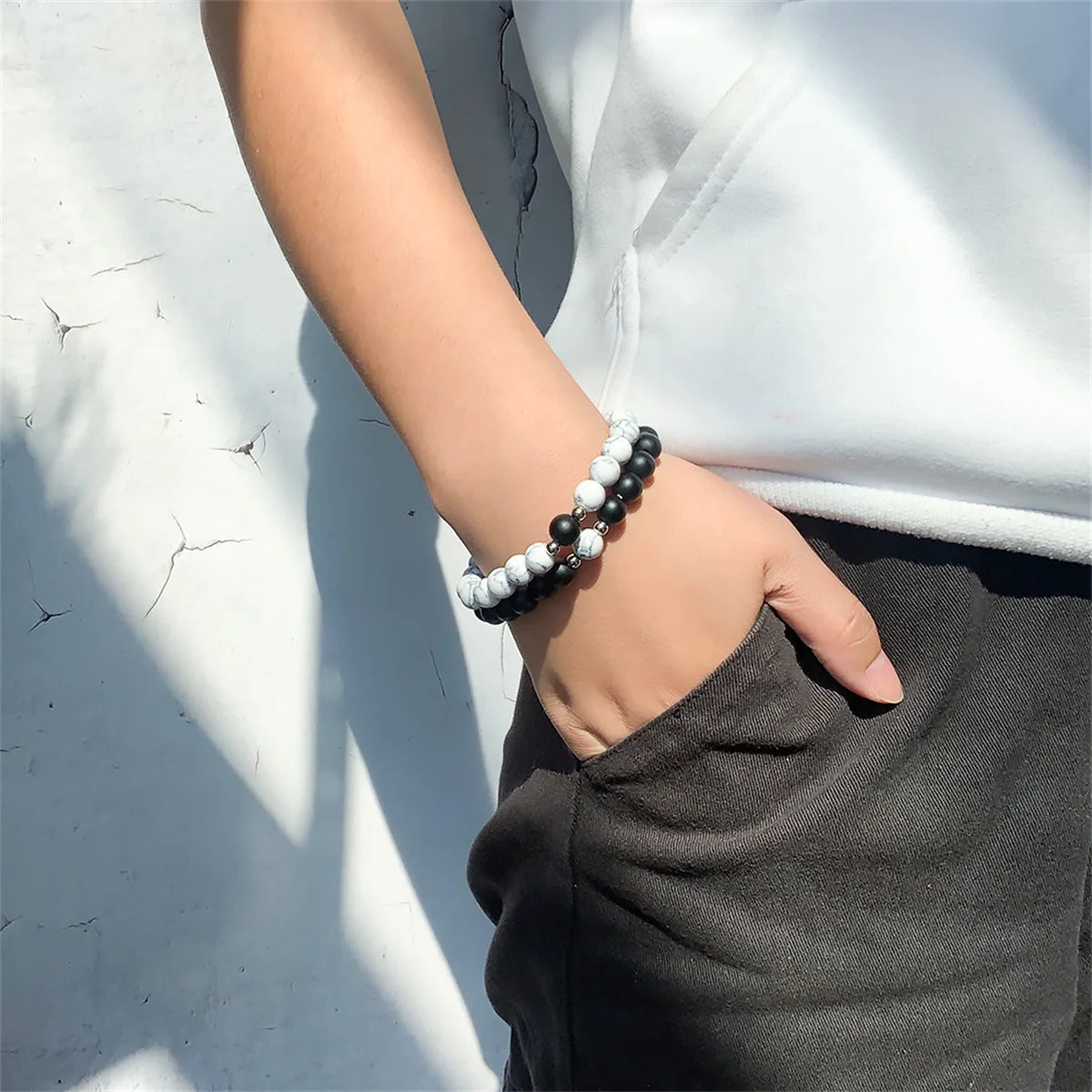 2pcs/set Natural Stone Beads Bracelet for Women Men Lovers Magnet Attraction Couple Distance Bracelets Best Friends Jewelry Gift