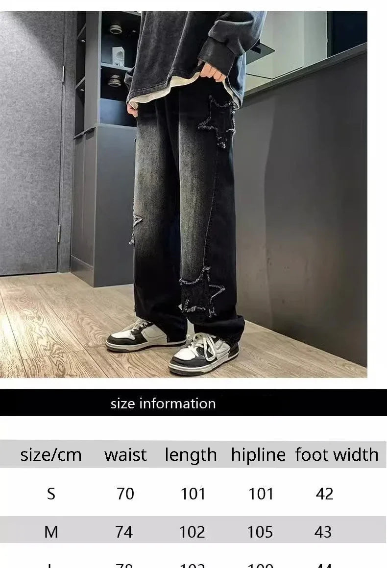 2024 New Fashion Stars Towel Embroidery Brown Men Jeans Pants Y2K Clothes Straight Hip Hop Cotton Trousers Pantalon Homme Viralgem Store