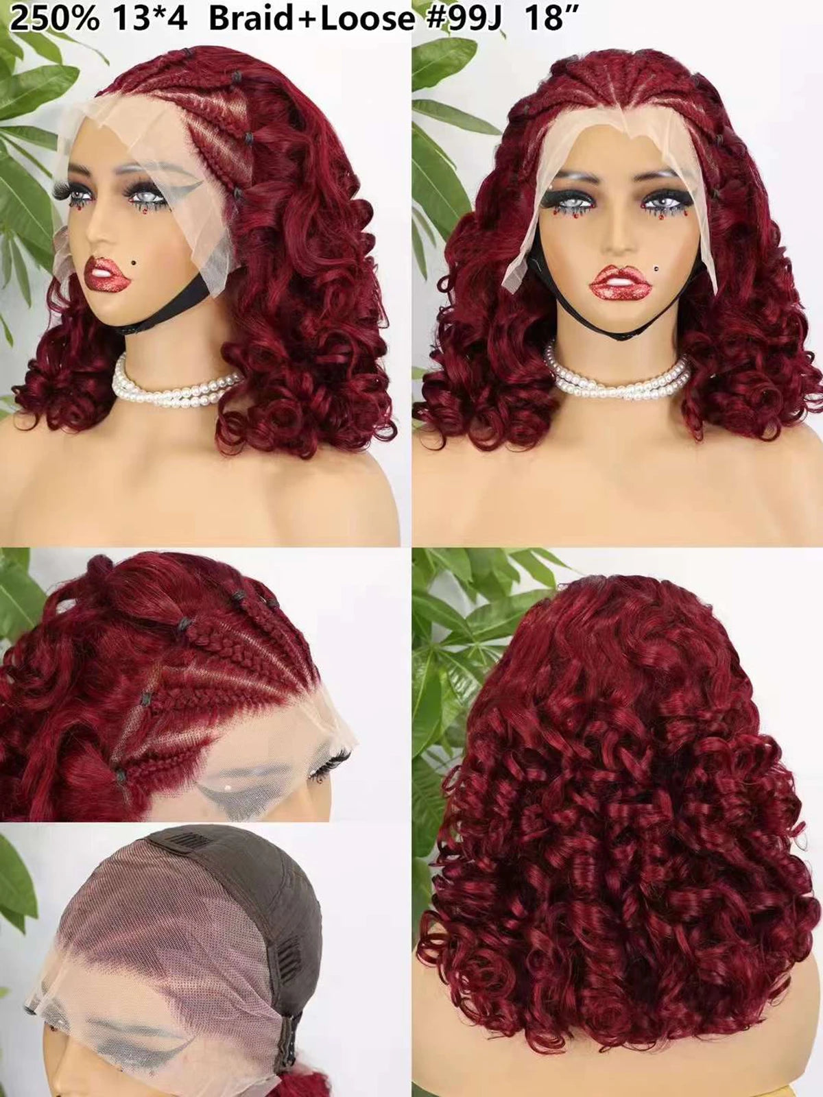 4T30T4 Color  Loose Wave Remy Human Hair Wigs 250% Density 13x4 Lace Frontal Cornrow Braided Wig SLoose Fumi Lace Braid Wig