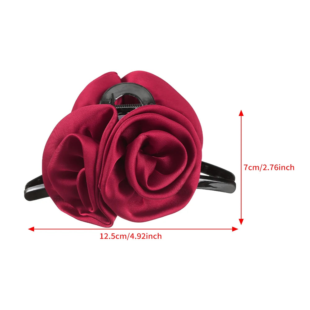 12.5cm Large Size Hair Claw Fabric Rose French Hair Clip Black Wine Red Festival Hair Accessories Hairpin Fashion Hair Crabs
