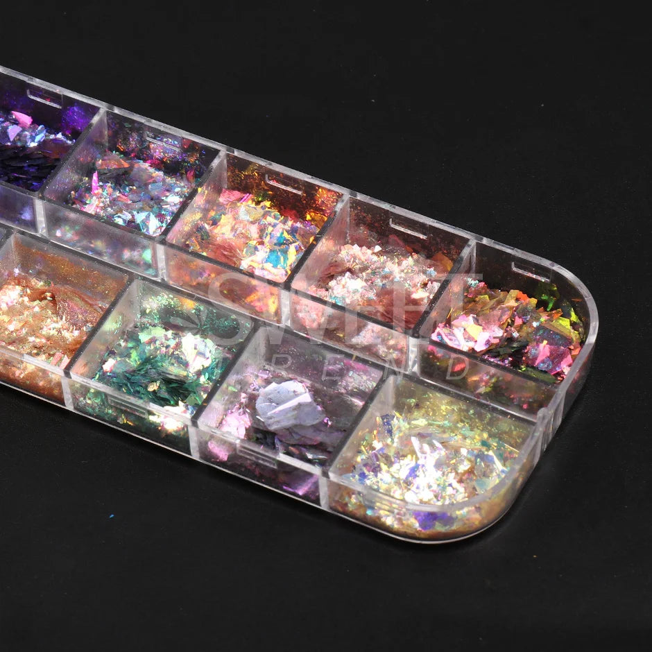 12 Grids Opal Dream Crystal Sequins Nail Flake Galaxy Iridescent Aurora 3D Paillette for Winter Autumn Manicure Decoration SWYFH Viralgem Store
