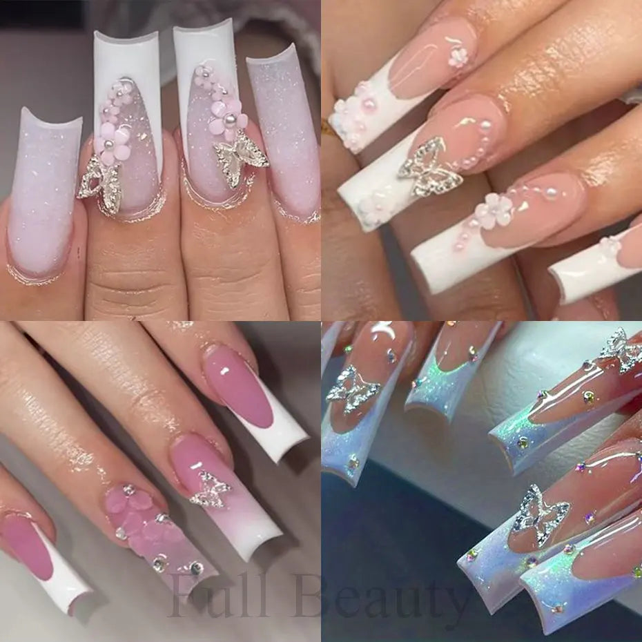 10pcs/pack Butterfly Shaped Nail Charms 3D Gold Silver Butterflies Rhinestone Zircon Jewelry DIY Nail Art Decoration Accessories