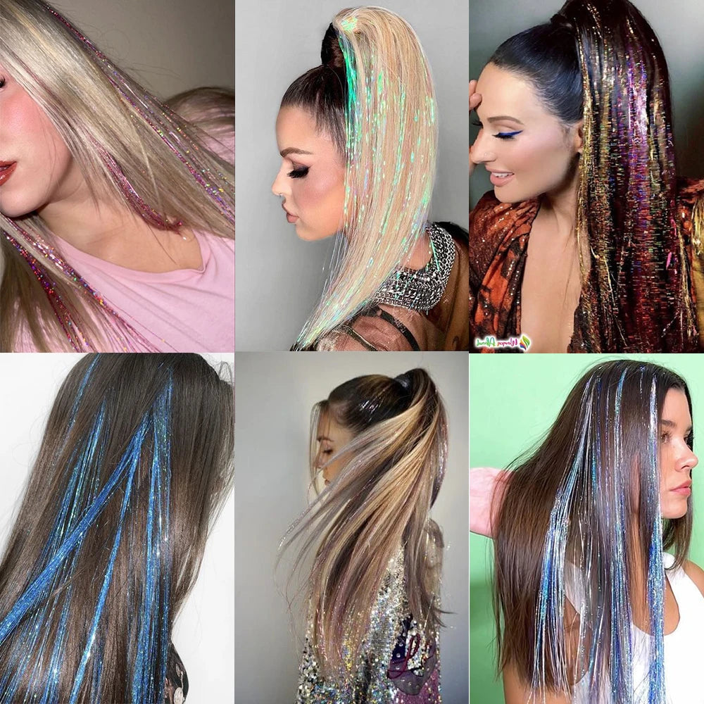 Synthetic Extensions Hair Dazzling Female Hippies With Tinsel Rainbow Silk For Braided Headwear Length 120 Cm 150 Strands/Pack Viralgem Store