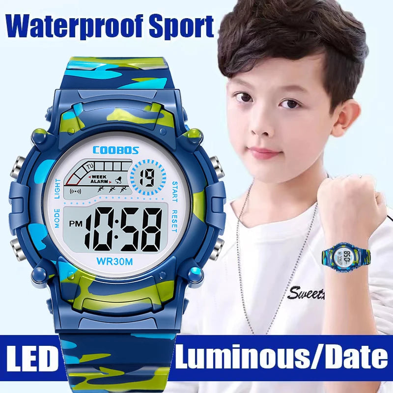 2023 New Boys Sports Military Kids Digital Watches Student Childrens Watch Fashion Luminous LED Alarm Camouflage Girls Clock Viralgem Store