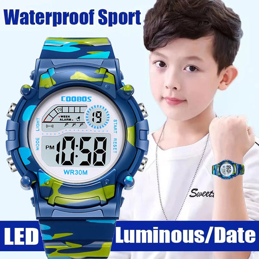 2023 New Boys Sports Military Kids Digital Watches Student Childrens Watch Fashion Luminous LED Alarm Camouflage Girls Clock Viralgem Store