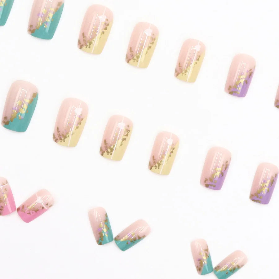 24pcs/set short Medium fake nails square ballet almond nail tips pink beautiful heart for Valentine's Day press on false nails