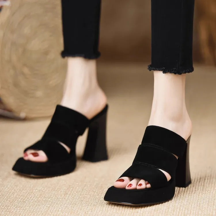 Women  High Heels Sandals Summer New Black Hook Heels Party Shoes Woman Fashion Buckle Strap Platform Sandals