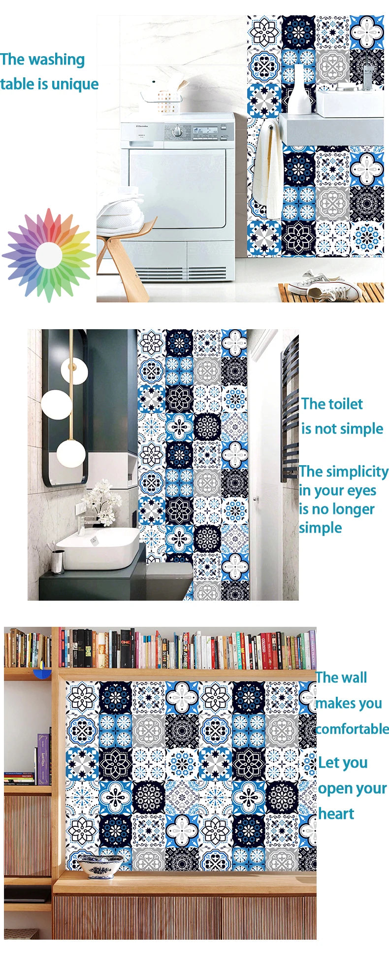 16pcs/set Black & White Tiles Sticker Kitchen Backsplash Wardrobe Bathroom Waterproof Peel & Stick Bright Film Art Wall Decals